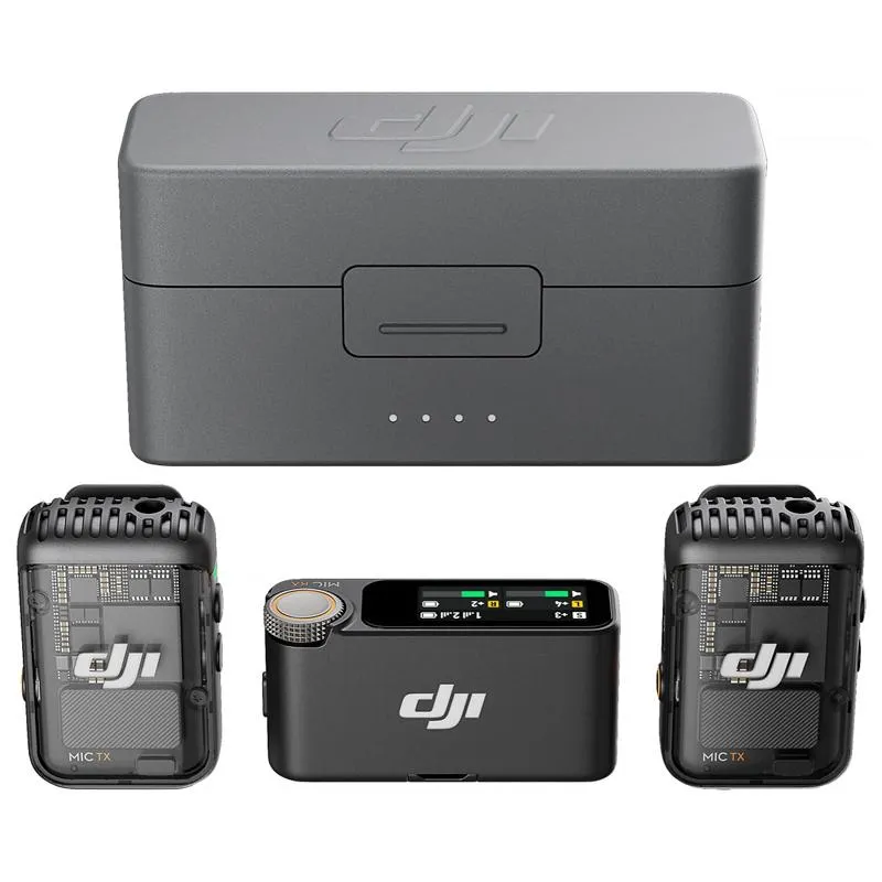 Microfone Dji Mic 3 (2 Transmissores + 1 Receptor + Estojo de Carga)