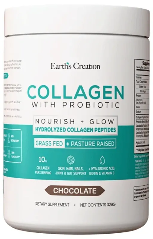 Earths Creation Colágeno com Probiótico Nutrir + Brilho Chocolate - 275mL