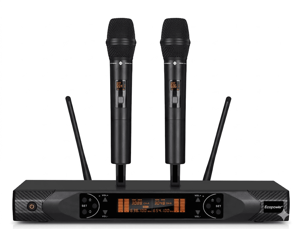 Microfone Sem Fio Ecopower Ep-M601 2MIC Preto