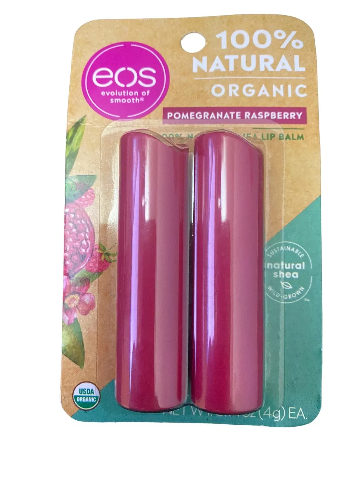Bálsamo Labial Eos Lip Natural C/2 Romã Framboesa