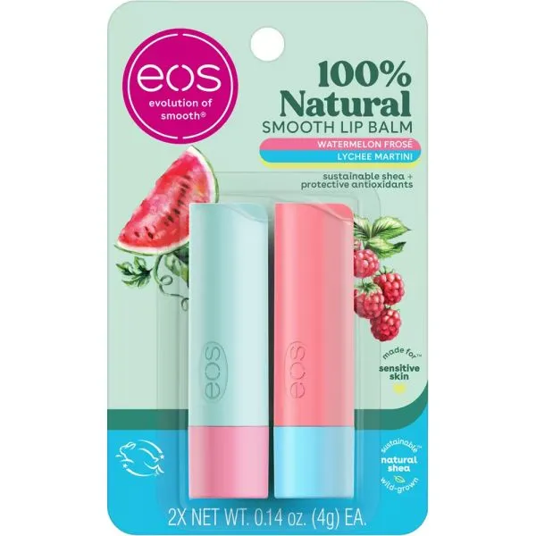 Eos Bálsamo Labial Lip Natural Watermel Frose+lychee Martini C/2