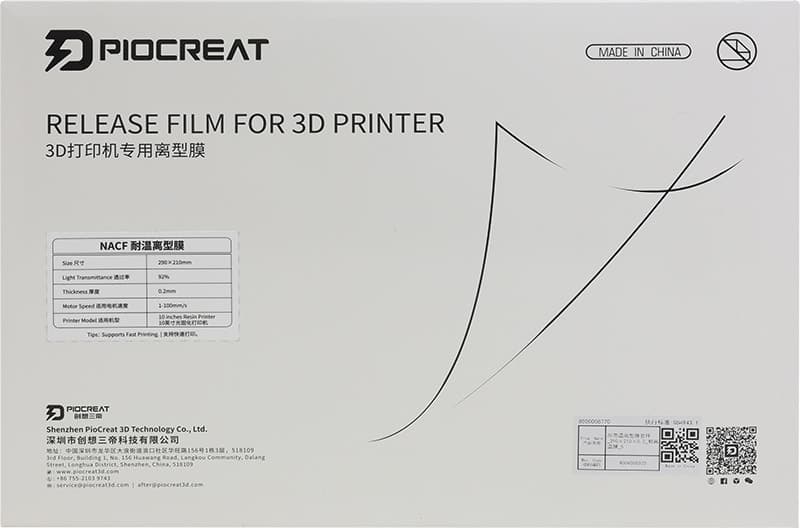 Filme de Liberação Creality Nacf 290x210mm