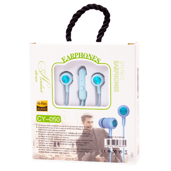Fones de Ouvido com Fio Geral Cy-050 Earphone Extra Bass Aux 3.5Mm Azul Claro