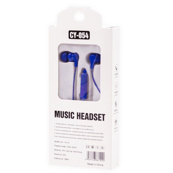 Fone de Ouvido com Fio Geral Cy-054 Music Headset Aux 3.5Mm Azul