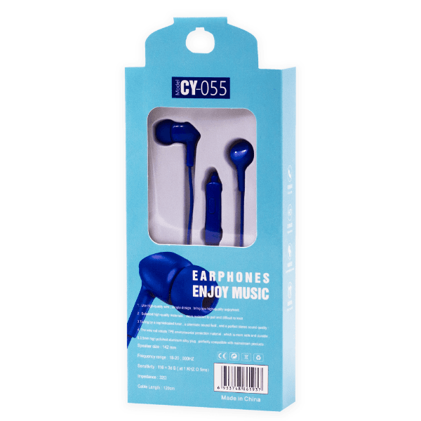 Fone de Ouvido com Fio Geral Cy-055 Enjoy Music Earphone Aux 3.5Mm Azul