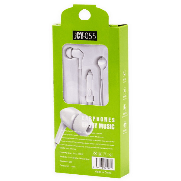 Fone de Ouvido com Fio Geral Cy-055 Enjoy Music Earphone Aux 3.5Mm Branco