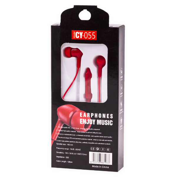 Fone de Ouvido com Fio Geral Cy-055 Enjoy Music Earphone Aux 3.5Mm Vermelho