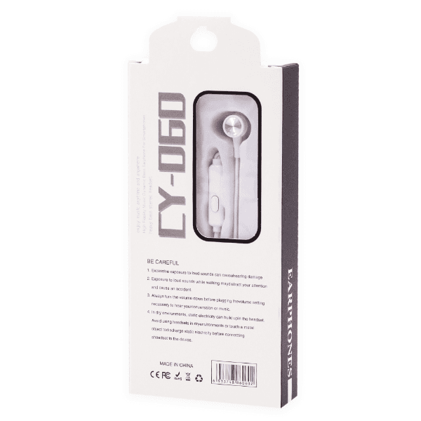 Fone de Ouvido com Fio Cy-060 Stereo Earphones Aux 3.5Mm Branco