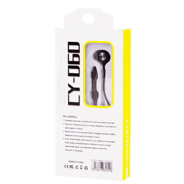 Fone de Ouvido com Fio Cy-060 Stereo Earphones Aux 3.5Mm Preto