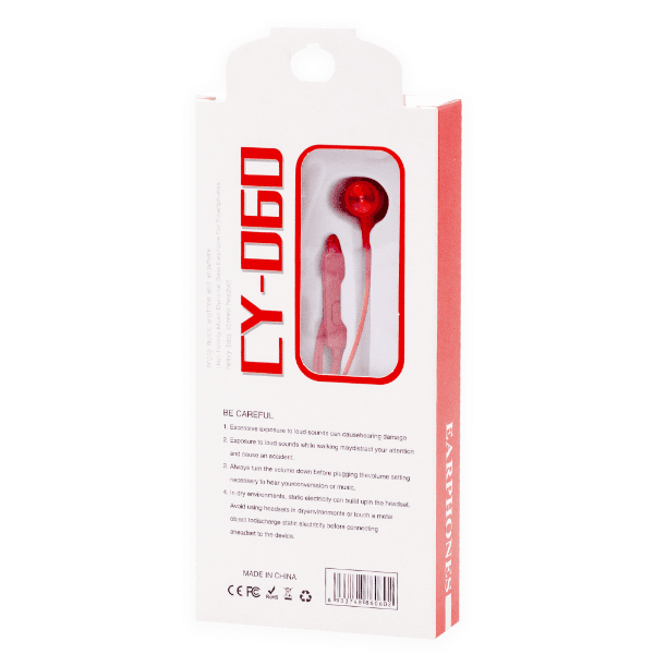 Fone de Ouvido com Fio Geral Cy-060 Stereo Earphones Aux 3.5Mm Vermelho