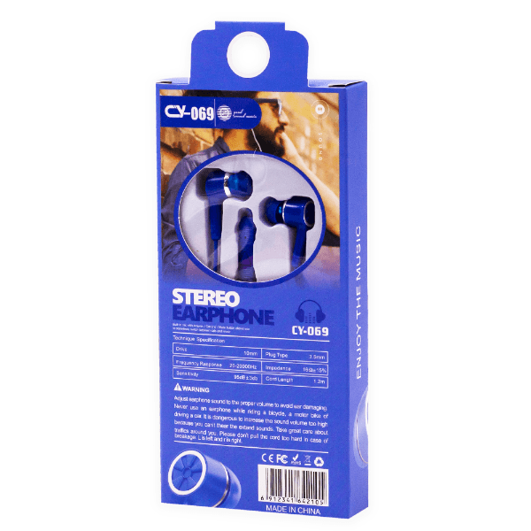 Fones de Ouvido com Fio Cy-069 Stereo Earphones Aux 3.5Mm Azul