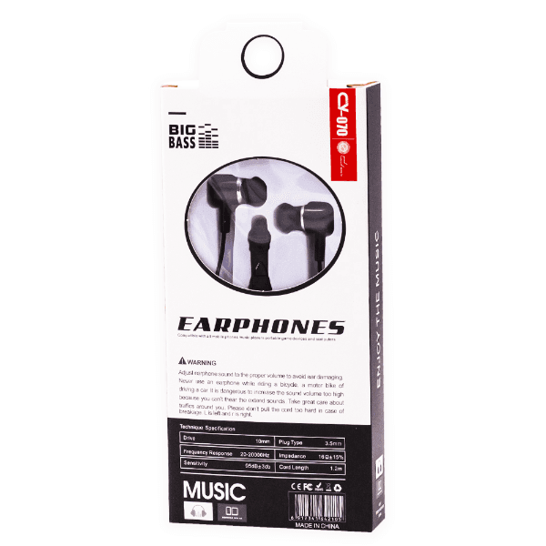 Fone de Ouvido com Fio Big Bass Earphones Aux 3.5Mm Geral - Preto