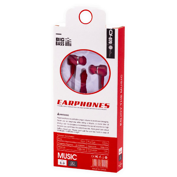 Fones de Ouvido Geral Cy-070 Big Bass Earphones Aux 3.5Mm Vermelho