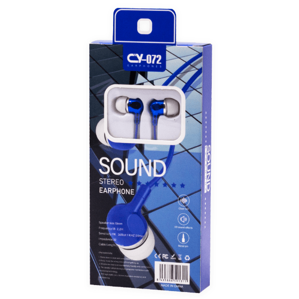 Fone de Ouvido com Fio Geral Cy-072 Sound Stereo Earphones Aux 3.5Mm Azul