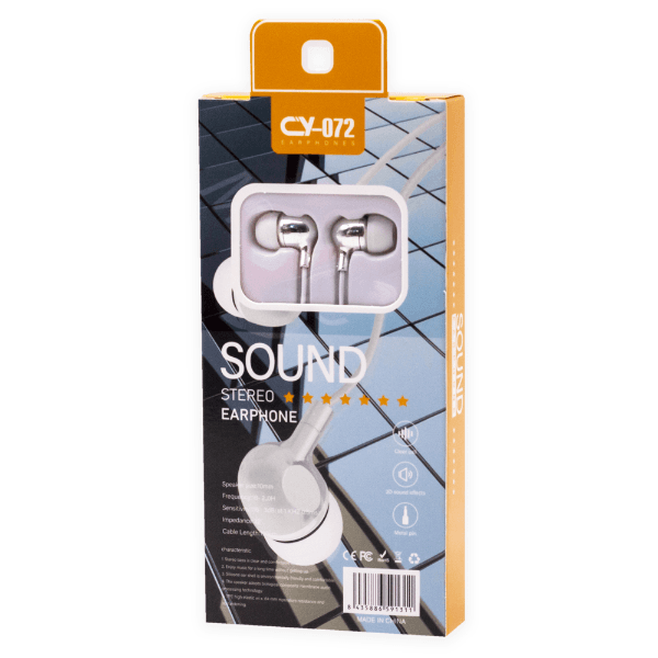 Fones de Ouvido Sound Stereo Earphones Aux 3.5Mm Cy-072 Branco