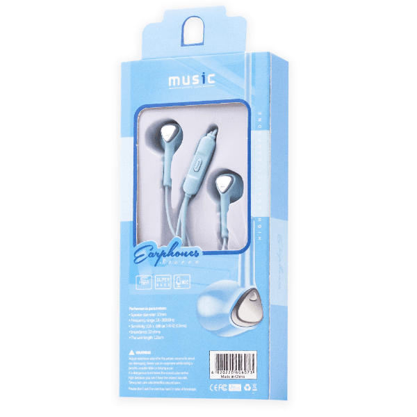 Fone de Ouvido com Fio Geral Cy-073 Stereo Earphone Aux 3.5Mm Azul Claro