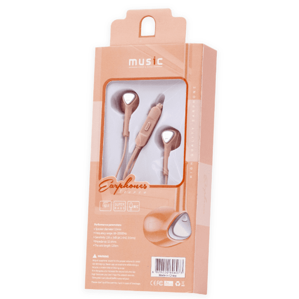 Fone de Ouvido com Fio Geral Cy-073 Stereo Earphone Aux 3.5Mm Bege