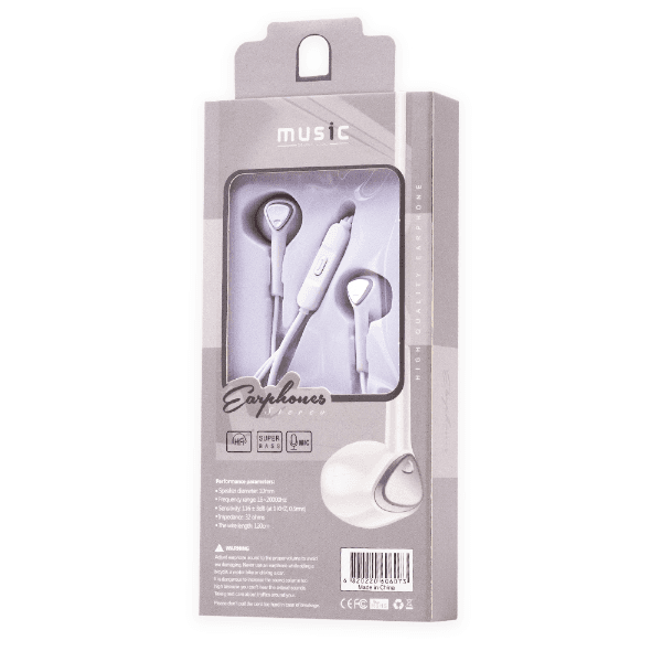 Fone de Ouvido com Fio Geral Cy-073 Stereo Earphone Aux 3.5Mm Branco