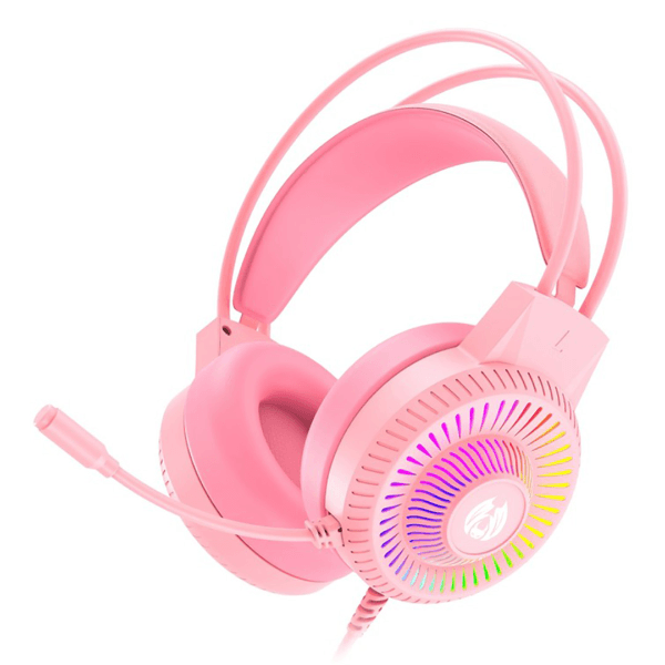 Fones de Ouvido com Fio Batxellent H81 RGB para Jogos com Cancelamento de Ruído e Microfone para Pc, Laptop, Celular - Rosa