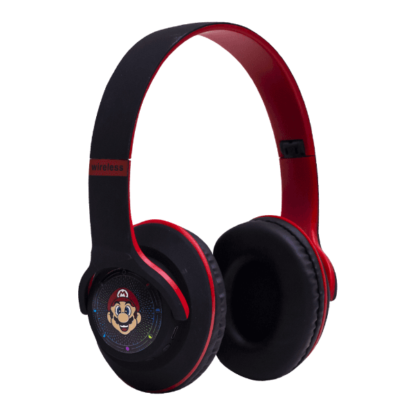 Fone de Ouvido Sem Fio Geral Ma-2 Super Mario Wireless Headphone Com Bluetooth / Fm - Preto Vermelho