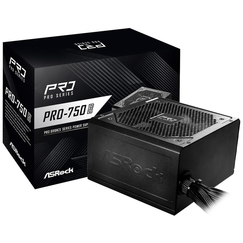 Fonte Asrock Pro-750B V2 750W Atx 3.1 Não Modular 80 Plus Bronze Bivolt Preto