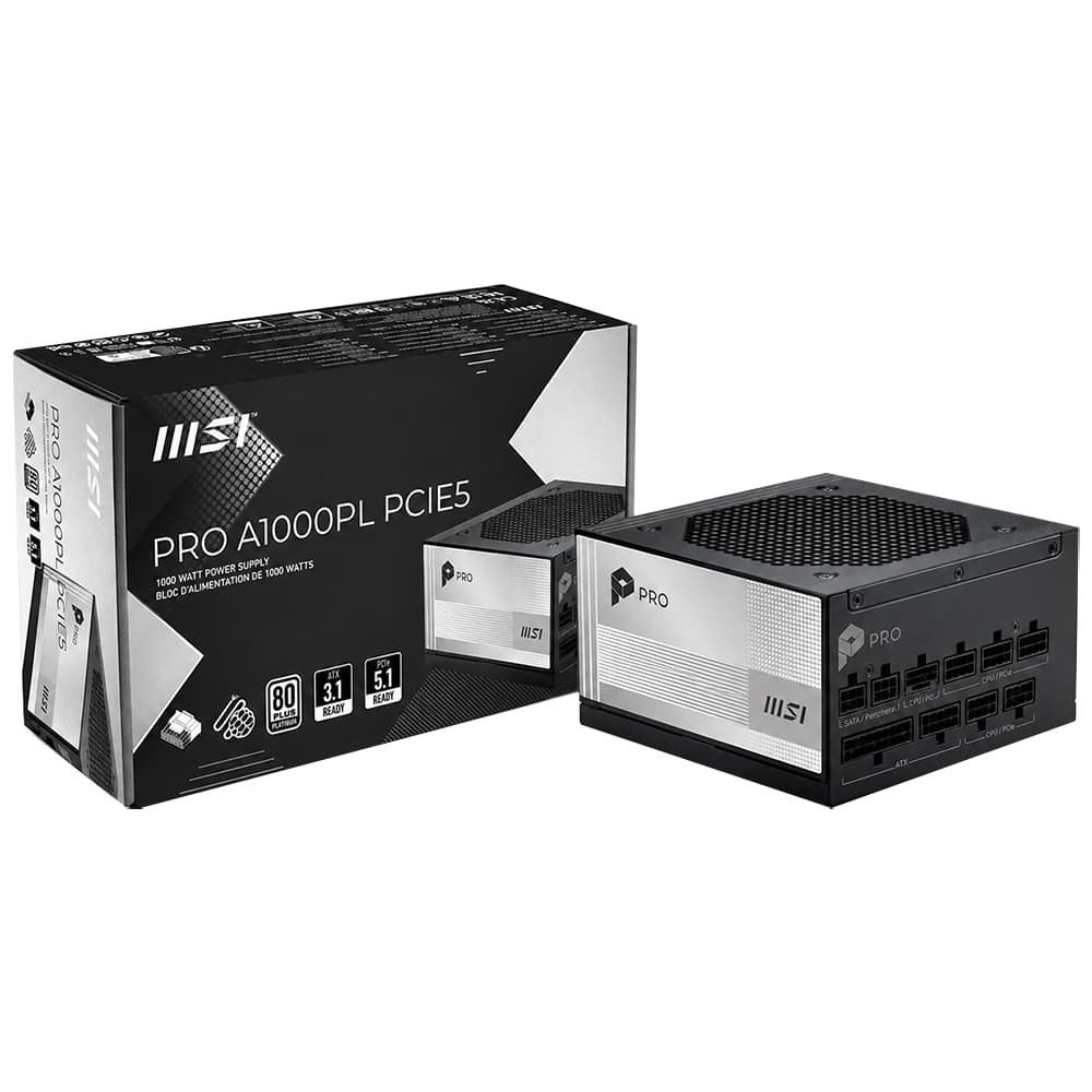 Fonte de Alimentação MSI Pro A1000PL 1000W ATX / Modular / 80 Plus Platinum (ATX 3.1)