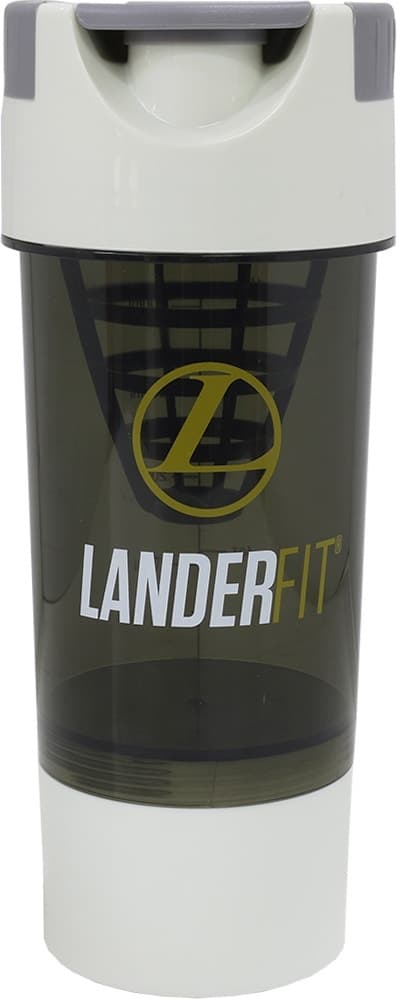 Garrafa Shaker Landerfit 500 mL com Filtro e Porta-Comprimidos - Branca