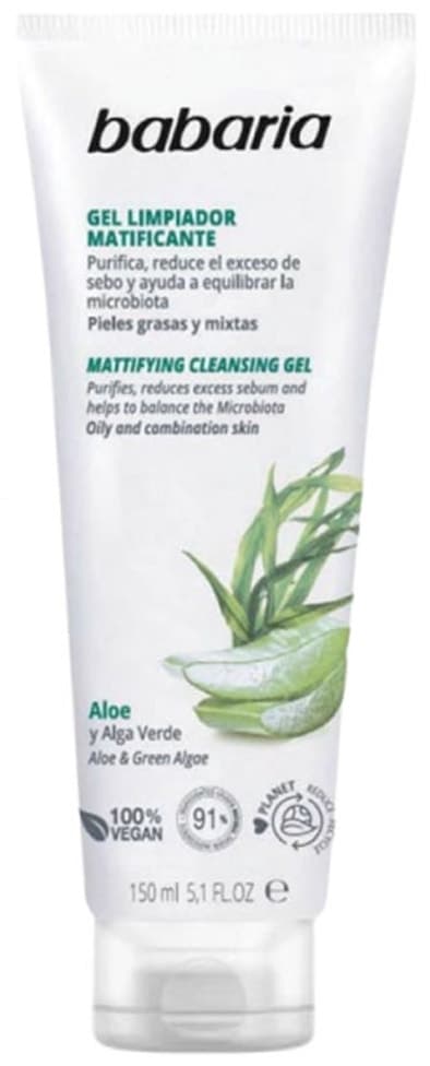 Gel de Limpeza Matificante Babaria Aloe Vera e Alga Verde - 150mL
