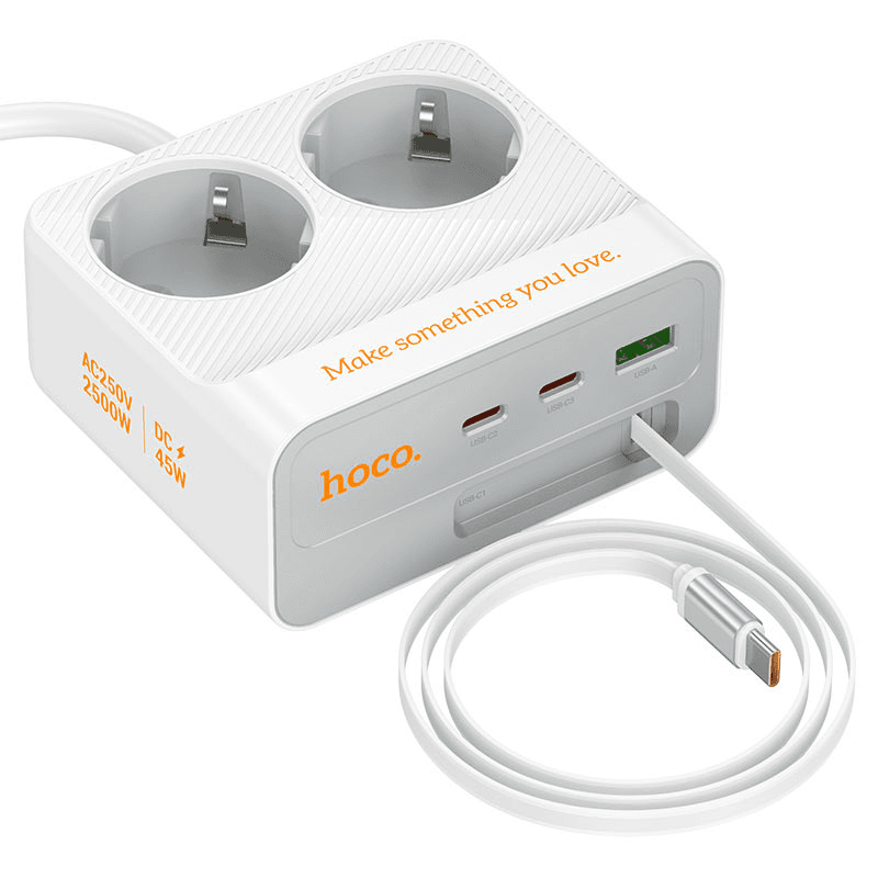 Adaptador de Mesa Hoco Ac28 Multifunção 45W/2500W 2M Branco