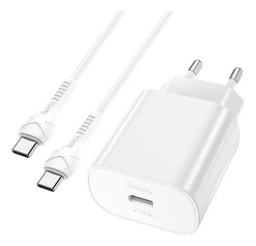 Hoco Cargador N22 25W USB-C Fuente C/cable USB-C A USB-C 1M White