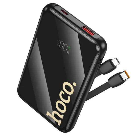 Power Bank Hoco Q37 20W 10000 mAh + Cabo Lightning/USB-C Preto