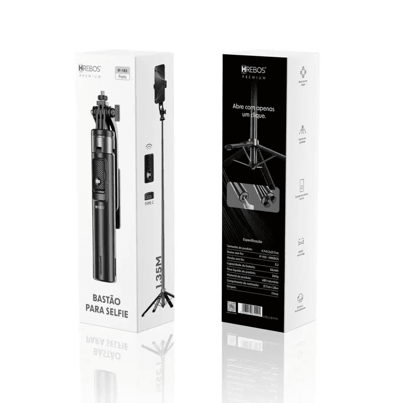 Tripé Hrebos Baston Selfie If-103 Premium C/tripode Black