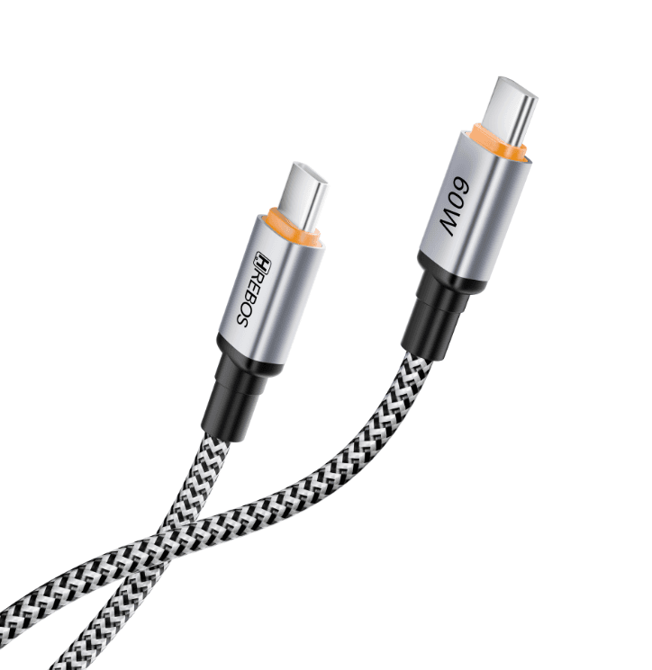 Cabo Hrebos Cb-478C USB-C para USB-C 60W 2 Metros Cinza