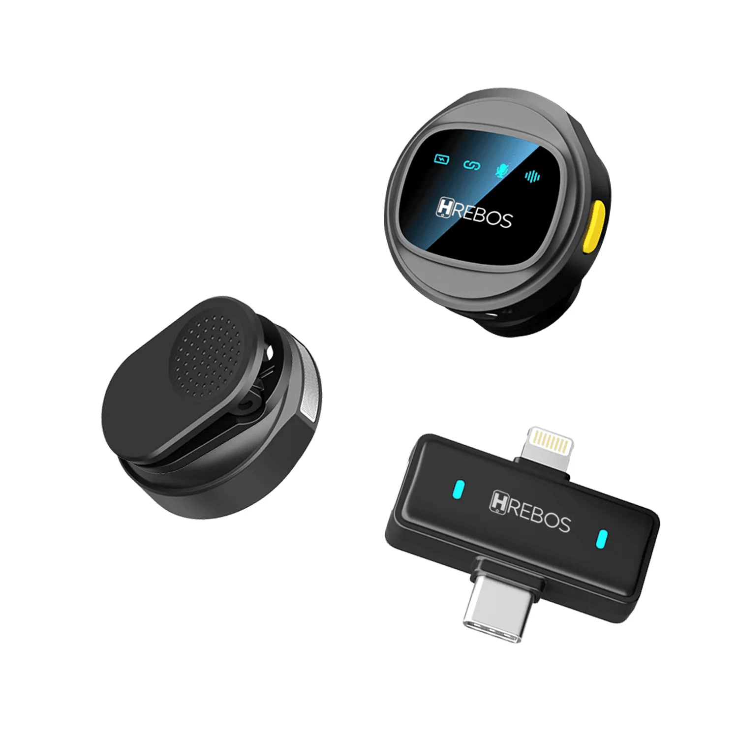 Microfone Hrebos If-1000C com Transmissor USB-C/Lightning Preto