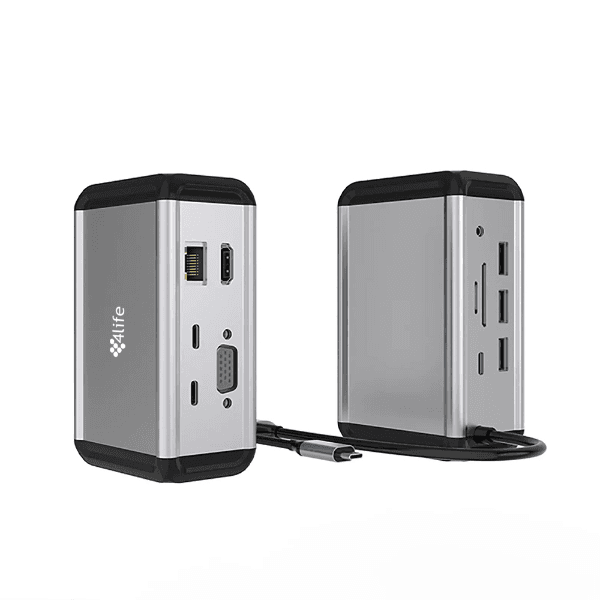 Hub Adaptador Multiporta 4Life FL12V 12 Em 1 USB-C / 3.5Mm Audio / USB 2.0 / USB 3.0 X2 / Tf / Sd / USB-C 2.0 / USB-C 3.0 / USB-C Pd / Vga / HDMI / Rj45 Cinza