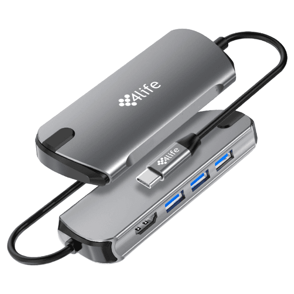 Hub Adaptador 4Life Fl1904 USB-C 4 Em 1 3X USB-A 3.0 HDMI Cinza