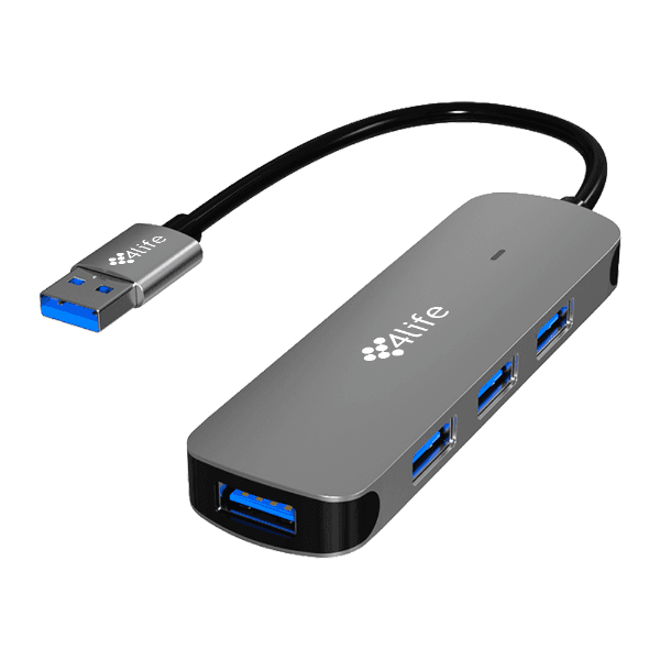 Hub Adaptador 4Life FL4U-A 4 Em 1 USB-A 3.0 / 3X USB-A 2.0 Cinza