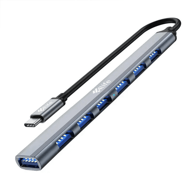 Hub Adaptador Multiporta 4Life Flu7-C 7 Em 1 USB 3.0 / USB 2.0 X6 Cinza