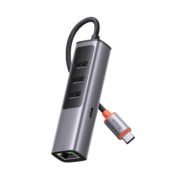 Hub Adaptador Mcdodo Hu-1110 5 Em 1 USB-C 3X USB-A 1X USB-C 1X Lan Cinza