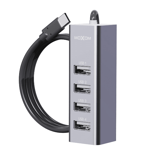 Hub Adaptador Multiporta Moxom Mx-Hb05 4 Em 1 USB-C 4X USB-A 2.0 Cinza