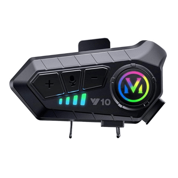 Intercomunicador Bluetooth para Moto Fone de Ouvido para Capacete Sem Fio Y10 com LED RGB USB-C Preto