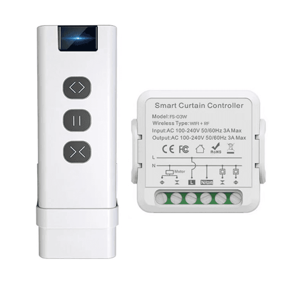 Interruptor Inteligente 4Life para Cortina FL201WRF-Kit WiFi + Rf 2.5A Compatível com Alexa e Google Home Assistant 100-240V ~ 50/60Hz App Smart Life Branco