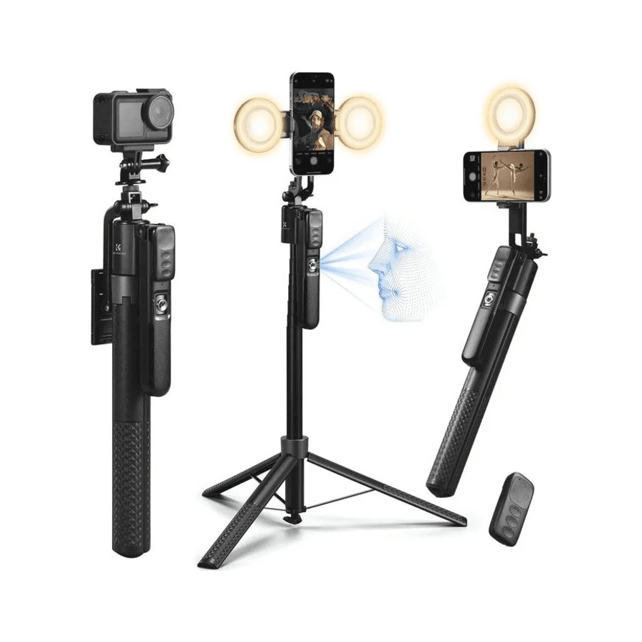 Bastão Selfie K&f Concept Ms-51 com Tripé e Luz Preto
