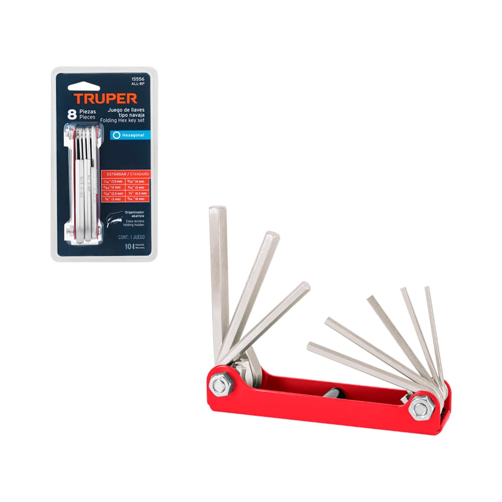 Kit de Chaves Allen Hexagonais Truper 15556 Tipo Canivete 1/16"-5/16" 8 Peças