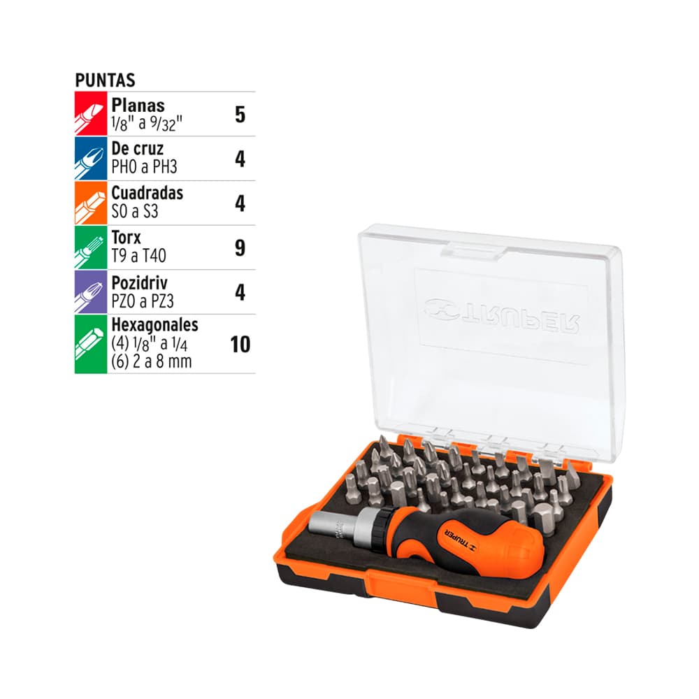 Kit de Pontas com Chave de Fenda 37 Peças Truper 17845