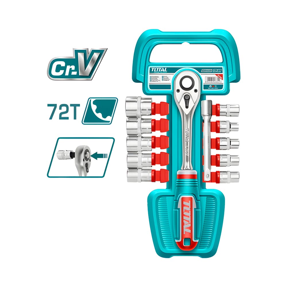 Kit de Tubos Estriados com Chave Catraca Total 1/2 12 Peças