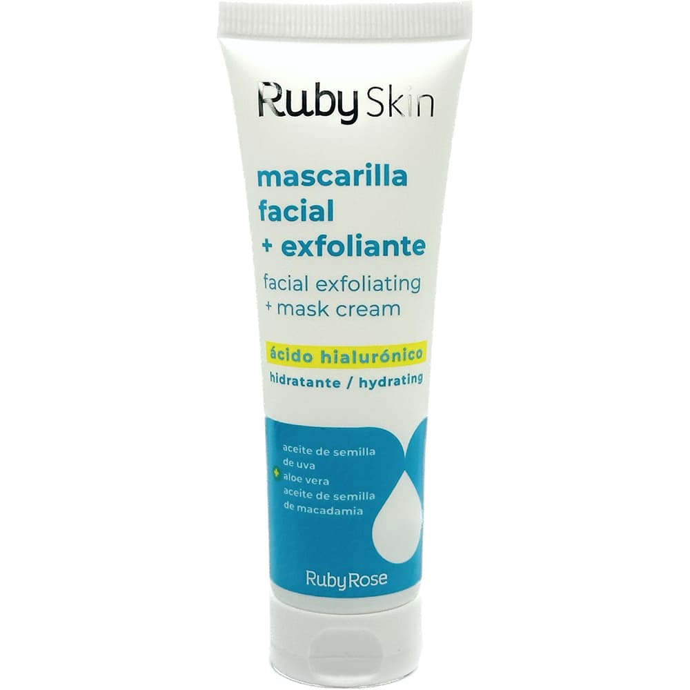 Kit Máscara Facial + Esfoliante com Ácido Hialurônico Ruby Rose Hbf 505