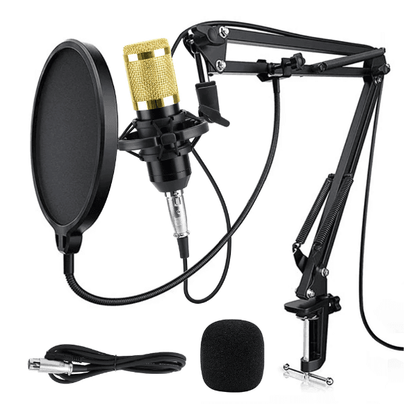 Kit Microfone Profissional Vocal Vedo BM800USB com Suporte Articulado e Pop Filter - Preto/Dourado