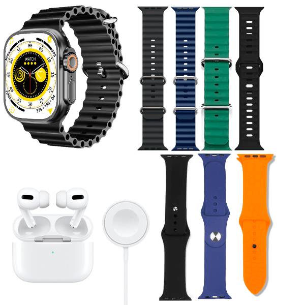 Kit Relógio Smartwatch Lssd T1000 Ultramax com Bluetooth / Fone de Ouvido Sem Fio + 7 Pulseiras Color Mix