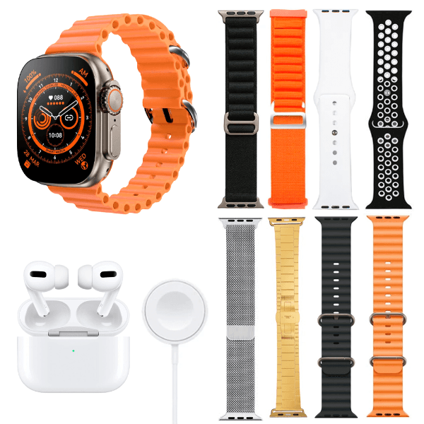 Kit Relógio Smartwatch Use-9 com Bluetooth / Fone de Ouvido Sem Fio + 8 Pulseiras Color Mix